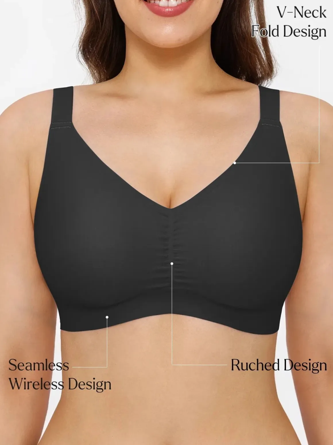 Seamless Wireless Ruched Comfort Minimizer Bra