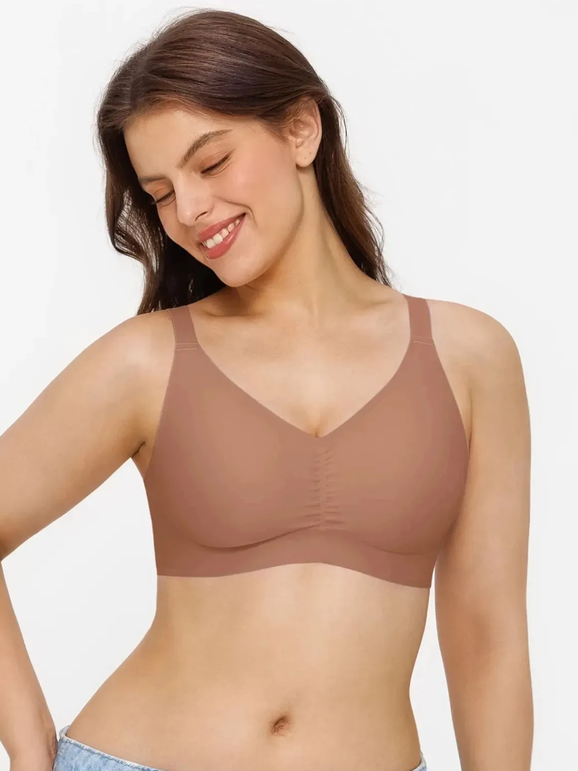 Seamless Wireless Ruched Comfort Minimizer Bra