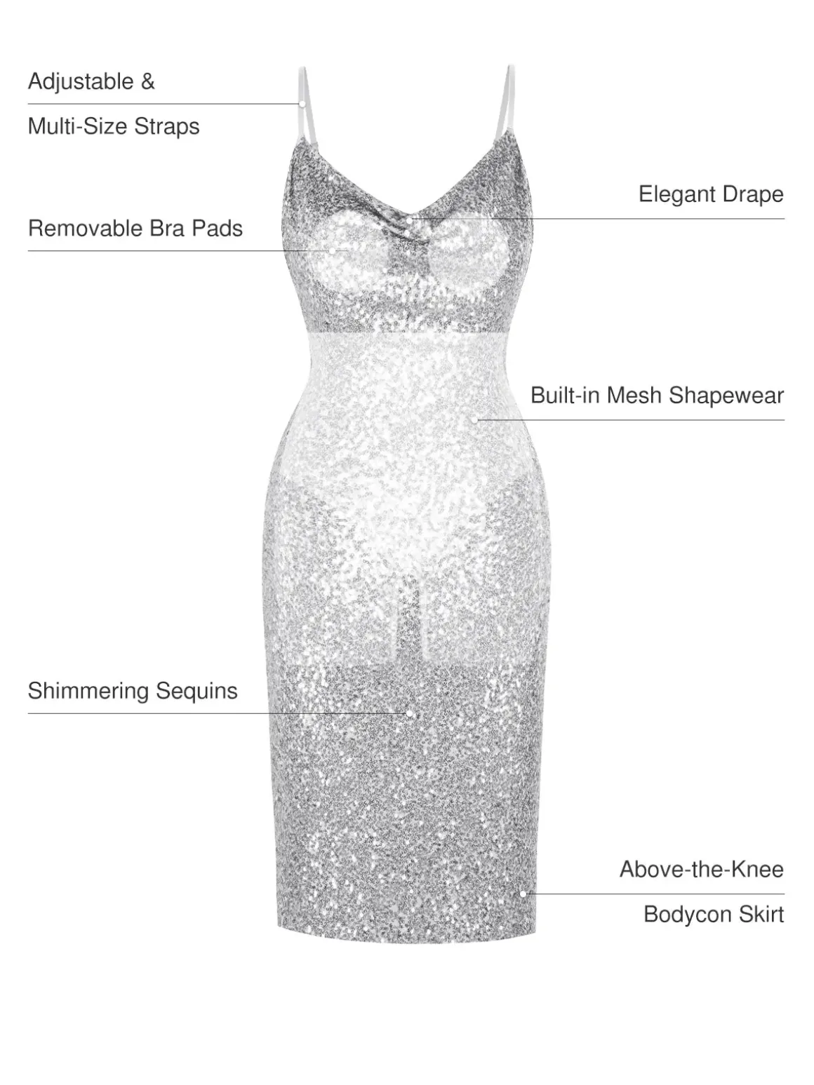 Sequin Cowl Neck Sculpting Mini Dress