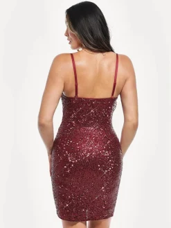 Sequin Cowl Neck Sculpting Mini Dress