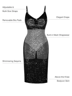 Sequin Cowl Neck Sculpting Mini Dress