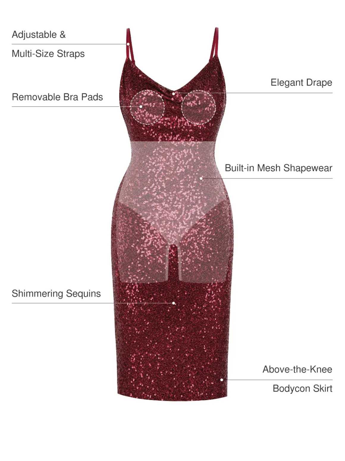 Sequin Cowl Neck Sculpting Mini Dress