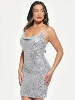 Sequin Cowl Neck Sculpting Mini Dress