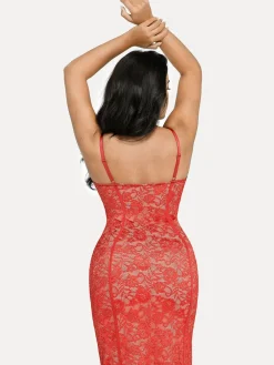 Shapewear All-Lace Hourglass Corset Side Slit Midi Dress