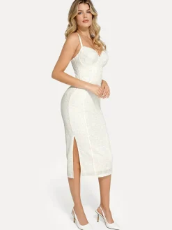 Shapewear All-Lace Hourglass Corset Side Slit Midi Dress