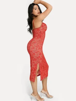 Shapewear All-Lace Hourglass Corset Side Slit Midi Dress
