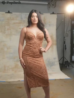 Shapewear All-Lace Hourglass Corset Side Slit Midi Dress