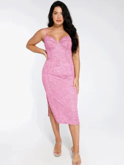 Shapewear All-Lace Hourglass Corset Side Slit Midi Dress