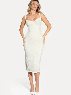 Shapewear All-Lace Hourglass Corset Side Slit Midi Dress