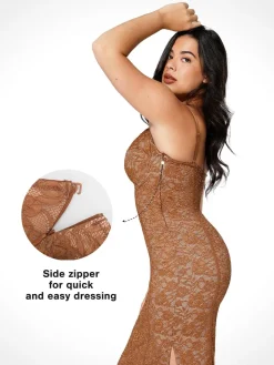 Shapewear All-Lace Hourglass Corset Side Slit Midi Dress