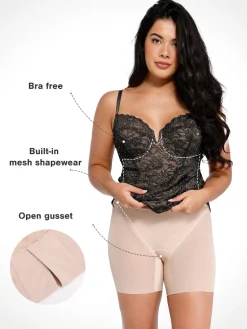 Shapewear All-Lace Hourglass Corset Side Slit Midi Dress