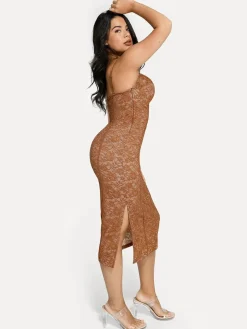 Shapewear All-Lace Hourglass Corset Side Slit Midi Dress