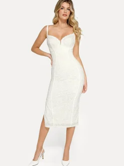 Shapewear All-Lace Hourglass Corset Side Slit Midi Dress