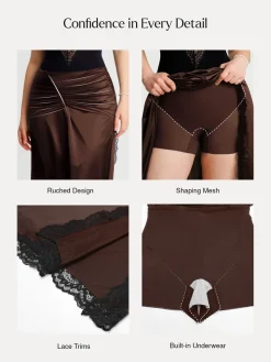 Shapewear Asymmetric Ruched Lace Midi Skirt