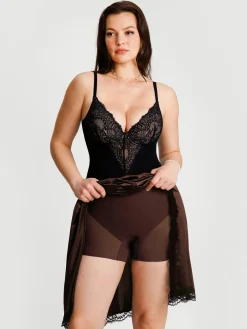 Shapewear Asymmetric Ruched Lace Midi Skirt