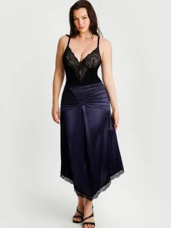 Shapewear Asymmetric Ruched Lace Midi Skirt