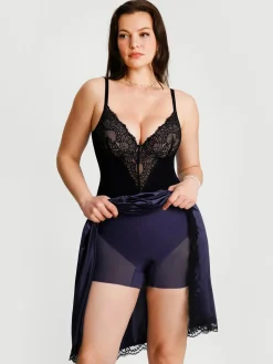 Shapewear Asymmetric Ruched Lace Midi Skirt