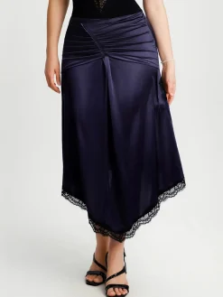 Shapewear Asymmetric Ruched Lace Midi Skirt
