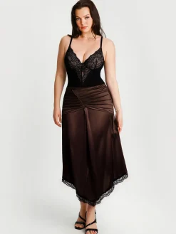 Shapewear Asymmetric Ruched Lace Midi Skirt