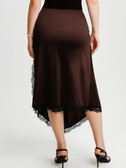 Shapewear Asymmetric Ruched Lace Midi Skirt