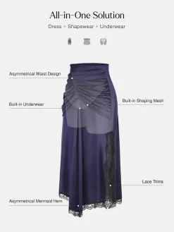 Shapewear Asymmetric Ruched Lace Midi Skirt