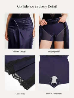 Shapewear Asymmetric Ruched Lace Midi Skirt