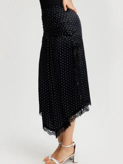 Shapewear Asymmetric Ruched Lace Midi Skirt