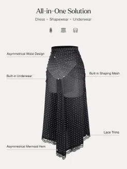 Shapewear Asymmetric Ruched Lace Midi Skirt