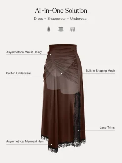 Shapewear Asymmetric Ruched Lace Midi Skirt