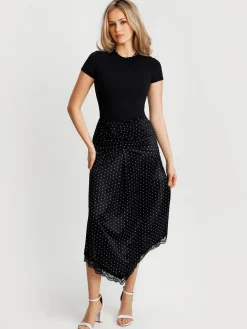 Shapewear Asymmetric Ruched Lace Midi Skirt