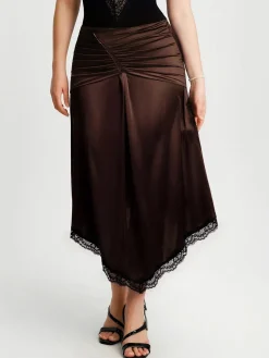 Shapewear Asymmetric Ruched Lace Midi Skirt