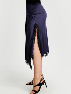 Shapewear Asymmetric Ruched Lace Midi Skirt