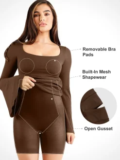 Shapewear Bell Sleeve Square Neck Slimming Midi Dress
