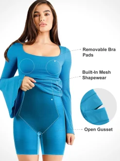 Shapewear Bell Sleeve Square Neck Slimming Midi Dress