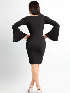 Shapewear Bell Sleeve Square Neck Slimming Midi Dress