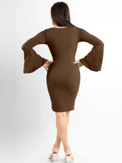 Shapewear Bell Sleeve Square Neck Slimming Midi Dress