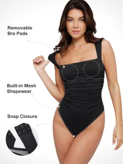 Shapewear Bluetag Ruched Square Neck Sculpting Bodysuit
