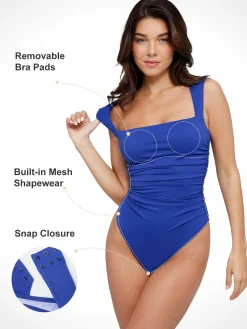 Shapewear Bluetag Ruched Square Neck Sculpting Bodysuit