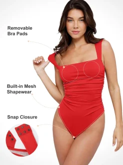Shapewear Bluetag Ruched Square Neck Sculpting Bodysuit