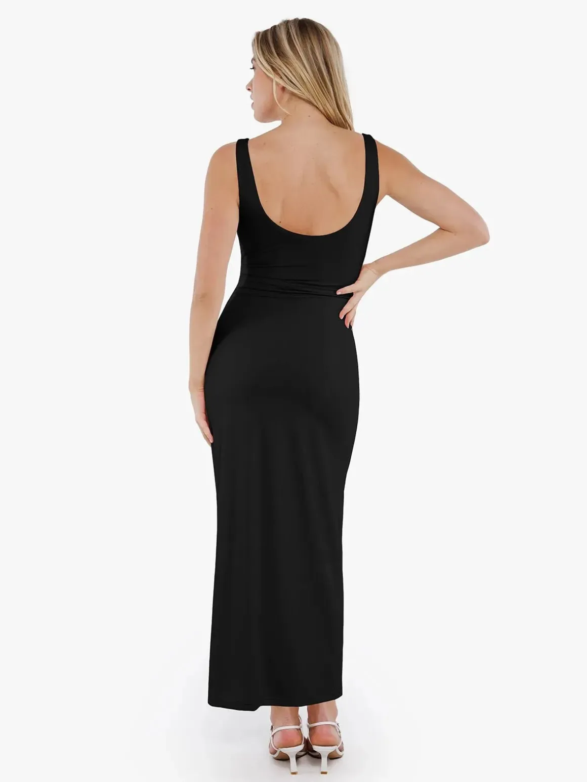 Shapewear Boatneck Draped Sculpting Maxi Dress