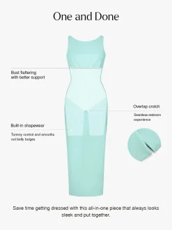 Shapewear Boatneck Draped Sculpting Maxi Dress