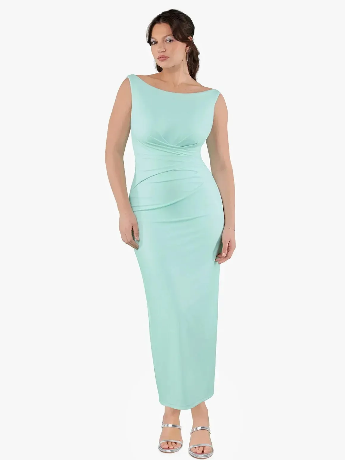 Shapewear Boatneck Draped Sculpting Maxi Dress