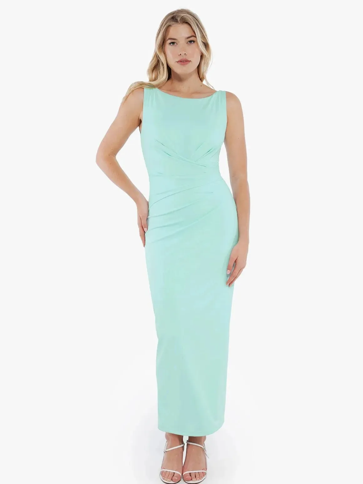 Shapewear Boatneck Draped Sculpting Maxi Dress