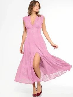 Shapewear Boho Floral Lace Front Slit Maxi Dress