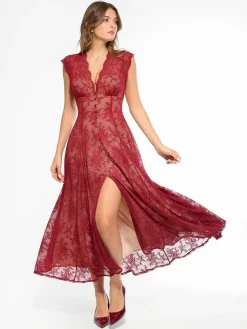 Shapewear Boho Floral Lace Front Slit Maxi Dress