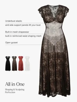 Shapewear Boho Floral Lace Front Slit Maxi Dress