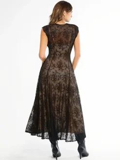 Shapewear Boho Floral Lace Front Slit Maxi Dress