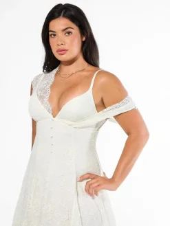 Shapewear Boho Floral Lace Front Slit Maxi Dress