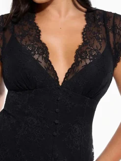 Shapewear Boho Floral Lace Front Slit Maxi Dress