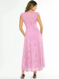 Shapewear Boho Floral Lace Front Slit Maxi Dress
